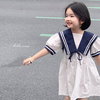夏季▲babywe韩国童装，女童海军风水手翻领，短袖连衣裙公主裙