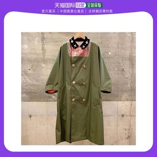 香港直邮潮奢kolor女士军，绿色国风领口拼接设计大衣22scl