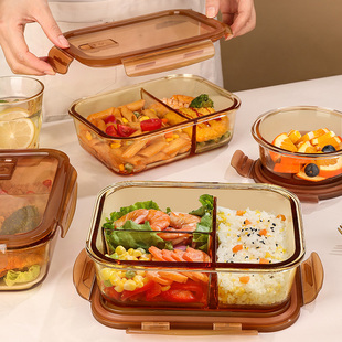 希乐扣饭盒微波炉加热专用碗，上班族带饭餐盒玻璃保鲜盒分隔便当盒