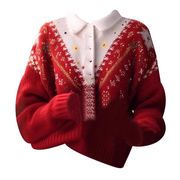 大码胖妹妹高级感超好看重工钩花红色圣诞穿搭女款秋冬季针织毛衣