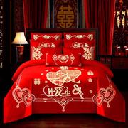 纯23404全棉婚庆四件大红色棉床罩床裙款新婚房结套婚床单被床上