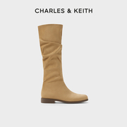 charles&keith秋冬女靴ck1-90380137复古绒面，西部牛仔长筒堆堆靴