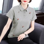 翻领POLO衫短袖t恤女2024年夏装大码中年妈妈装衬衫上衣女潮