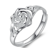 999纯银戒指女款韩版玫瑰花中指，食指环个性时尚，开口手工学生银饰