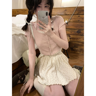 PtonUmi肉桂粉茶 粉色短袖短款T恤女夏修身休闲套装半身裙两件套