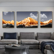 现代简约沙发背景墙挂画日照金山客厅，装饰画高级感三联画轻奢大气