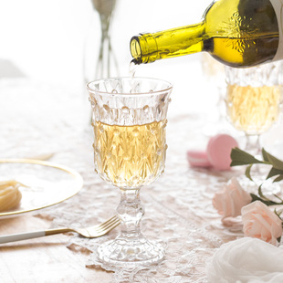 复古浮雕玻璃杯高脚杯香槟葡萄，酒杯透明欧式红酒杯家用七点生活