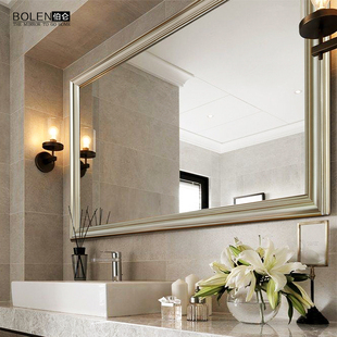 bolen美式奢华浴室镜子，欧式简约浴室柜镜子壁挂，防水洗手间镜子