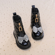 女童靴子马丁中(马丁中)筒单靴，2023秋冬季公主，靴时尚韩版儿童棉皮靴