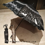 日系公主拱形伞二折宝塔，太阳伞lolita弯钩手把，猫咪防紫外线遮阳伞