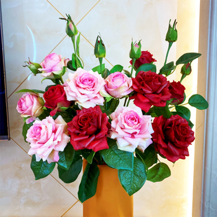 保加利亚保湿玫瑰花仿真花束假花摆设，欧式轻奢装饰绢花客厅餐桌花