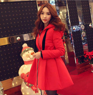 韩国2020冬季圣诞新年装中长款大红色结婚棉袄收腰显瘦大摆棉衣服