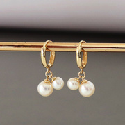 韩国进口纯14k黄金珍珠，耳环女气质，款小双珍珠k金耳扣耳圈礼物