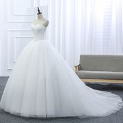 新娘婚纱礼服绑带韩式修身抹胸分齐地婚纱，和拖尾婚纱蓬蓬裙显瘦