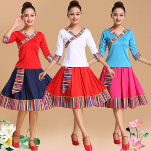 藏族舞蹈演出服装女成人广场舞服装套装民族风短裙子分体两件