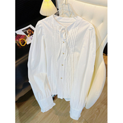 法式木耳边立领白衬衫，女2024春季气质，宽松长袖衬衣设计感上衣