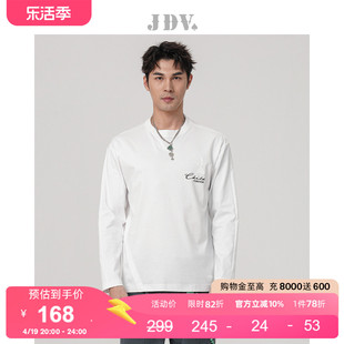JDV男装春夏商场同款白色全棉低领宽松长袖T恤上衣STA3434