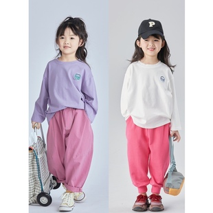 olamimi2022早春儿童，灰紫色刺绣，标印花纯棉长袖t恤