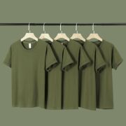 270g日系重磅纯棉军绿色，t恤男士宽松厚实全棉，纯色短袖体恤