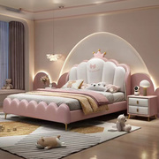 网红女孩公主床儿童床单人床，卧室现代简约齐边床舒适靠包床