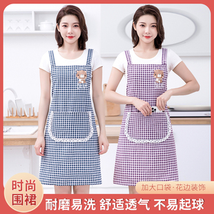 2023棉布围裙韩版女时尚家用厨房做饭蕾丝花边洋气冬季厚透气