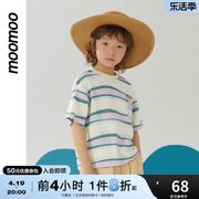 国货美特斯邦威moomoo童装短袖T恤男童夏纯棉亲肤圆领条纹上衣