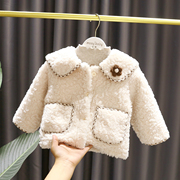 1-5岁女宝宝豪华羊羔毛外套(毛外套)女童冬装，3女婴儿洋气皮毛一体上衣
