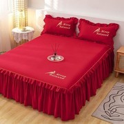 床裙床笠纯棉床单单件结婚红色，床罩款2023带裙边的二合一网红