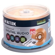 铼德RITEK光盘 黑胶五彩 CD-R 52X 音乐CD刻录盘50片桶装空白光盘