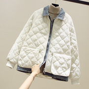 韩国冬装欧货设计感牛仔假两件羽绒棉服女菱格棉衣小棉袄外套