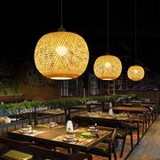 东南亚吊灯创意竹编灯茶室楼梯间圆球灯罩新中式禅意卧室餐厅灯具