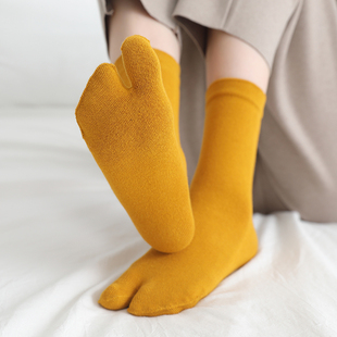 女士两指袜二趾袜日本木屐袜春夏中筒袜纯棉五指高筒可爱分趾袜子