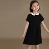 童装夏季女童日系气质娃娃领黑色短袖连衣裙公主裙洋气