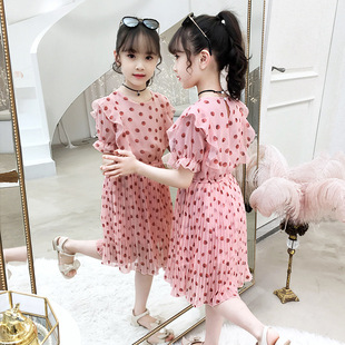 2023甜美童裙女童夏季洋气，韩版裙子中大童，儿童圆点雪纺连衣裙