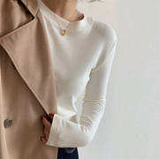 德绒白色打底衫女内搭秋冬季洋气，中长款加绒加厚长袖，大版宽松t恤