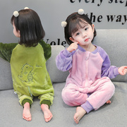 女宝宝珊瑚绒睡衣，连体儿童女童家居服，2023秋冬季加绒加厚女孩