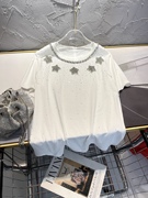 领口镶钻五角星t恤女设计感独特时尚潮流，白色白钻短袖潮牌上衣夏