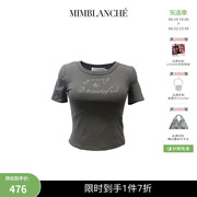 MIMBLANCHE 烫钻字母短袖小版型T恤女修身短款上衣23FW