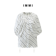 immi春夏白色，条纹大翻领，无袖上衣101tp801b