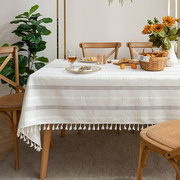 美式复古乡村台布纯色镂空棉麻餐桌布绣花装饰派对餐厅野餐垫
