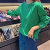 市舶司俏皮可爱 韩国女装春秋新经典时尚绿色条纹宽松长袖T恤