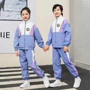 粉红小熊春季中学生运动服校服套装长袖小学生班服儿童三件套