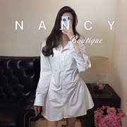 nancy质感高腰，收腰衬衫连衣裙2023ss纯棉腰部，褶皱伞裙通勤