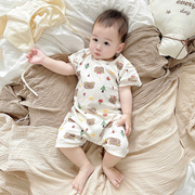 婴儿男童短袖哈衣新生儿纯棉薄，款爬服连体，衣女宝宝0-2岁夏季睡衣
