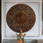 异丽泰国镂空圆形雕花板木雕挂件 东南亚柚木会所酒店壁挂壁饰