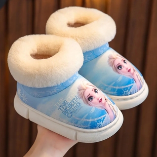 冬季儿童棉鞋女童艾莎公主婴幼儿棉，拖鞋毛毛鞋保暖包跟宝宝雪地靴