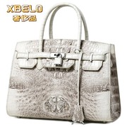 XBELO奢侈品品牌喜马拉雅白34铂金包鳄鱼皮女包锁扣大容量手提包
