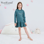 woolland美利奴羊毛女童卫衣2022春秋中小童连帽套头连衣裙