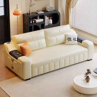 沙发床带凳子奶油风小户型坐卧多功能客厅可折叠两用沙发储物推拉