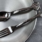 欧式定制浮雕款式316不锈钢儿童勺子叉子卡通勺子吃饭勺餐更